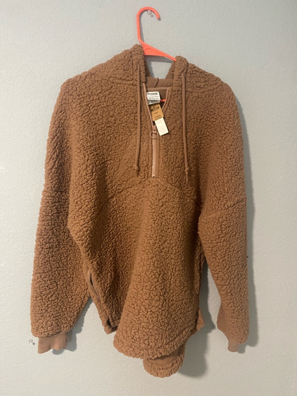 Pink Cozy Brown Sherpa Half-Zip Hoodie Sweater